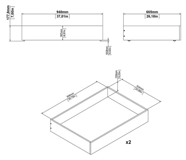 Бели чекмеджета за под леглото в комплект от 2 бр. 90x190/140x190 cm Naia – Tvilum