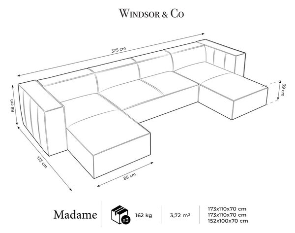 Тъмнокафяв кожен ъглов диван (U-образен) Madame - Windsor & Co Sofas