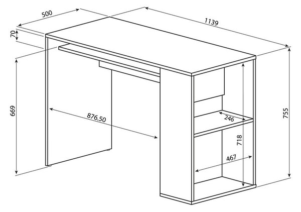 Бяла работна маса от дъб 114x50 cm Yale - TemaHome