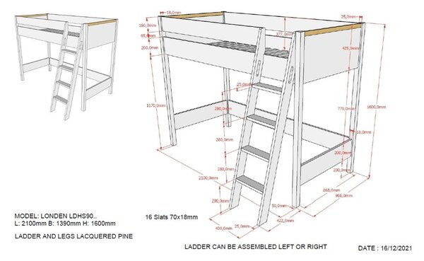 Тъмно сиво повдигнато детско легло 90x200 cm London - Vipack