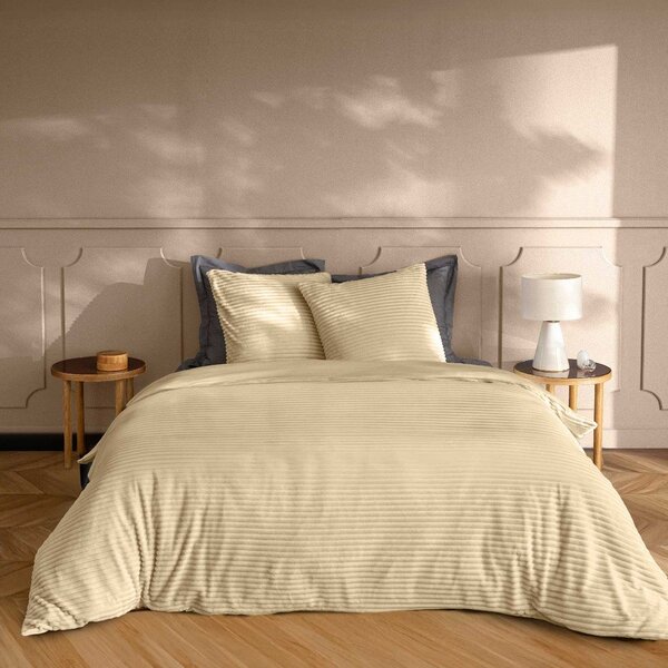 Бежово двойно /удължено 3 части фланелено спално бельо 240x220 cm Veloutea – douceur d'intérieur
