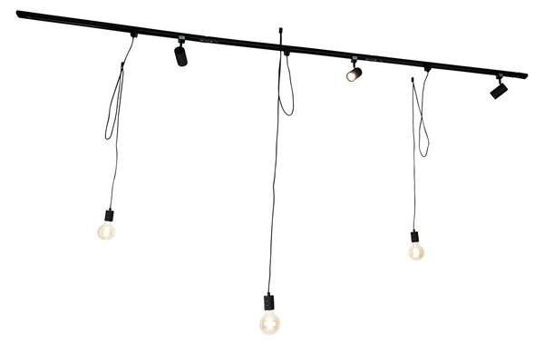 Интелигентна релсова осветителна система черна 3 спота и висяща лампа 1-фазна - Iconic Cavalux Jeana