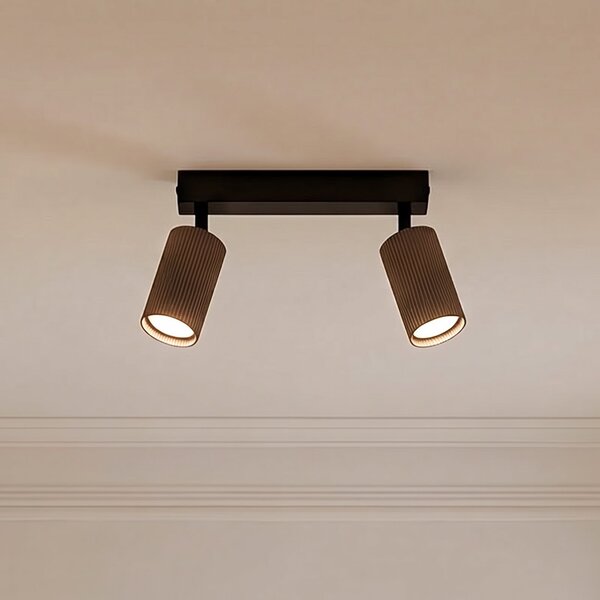 TK Lighting Таванна лампа Tune, 2-пламъчна, кафява, метал, дължина 44 cm, Затъмняване, Кафяв / ръждив, Дневна/трапезария, Алуминий