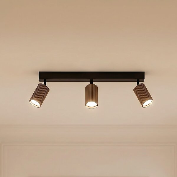 TK Lighting Таванна лампа Tune, 3-пламъчна, кафява, метал, дължина 66 cm, Затъмняване, Кафяв / ръждив, Дневна/трапезария, Алуминий