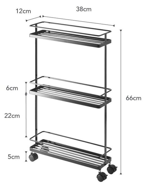 Черен метален подвижен стелаж 38x66 cm Tower – YAMAZAKI