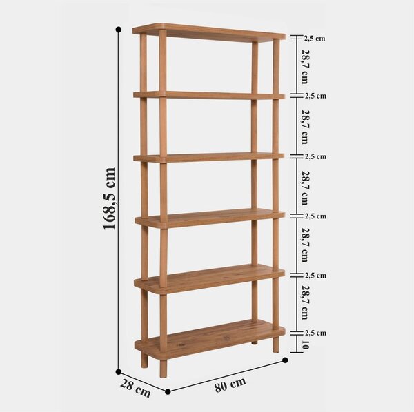 Етажерка за книги в декор от бор в естествен цвят 80x168,5 cm Step - Kalune Design