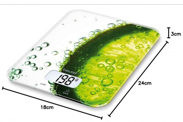 Кухненска везна Beurer KS 19 Fresh, До 5 кг, ТАРА, Сензорно управление, LCD, Стъкло, Ултратънка, Зелен