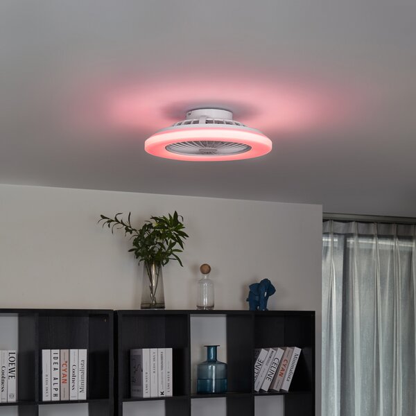 Таванен вентилатор бял 48,5 см Вкл. димируем RGB LED с дистанционно управление - Clemo