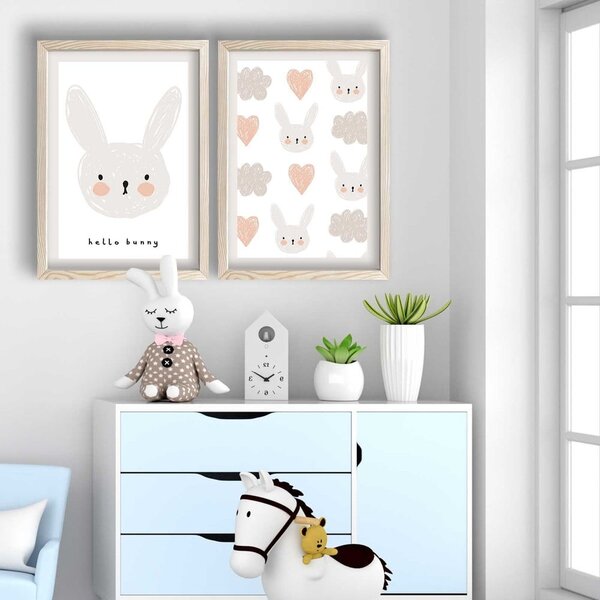 Детски картини в комплект от 2 броя 38x53 cm Hello Bunny - Wallity