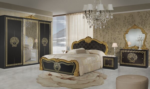 Спален комплект Vilma Nero-gold, с Шесткрилен гардероб, Версаче декорации