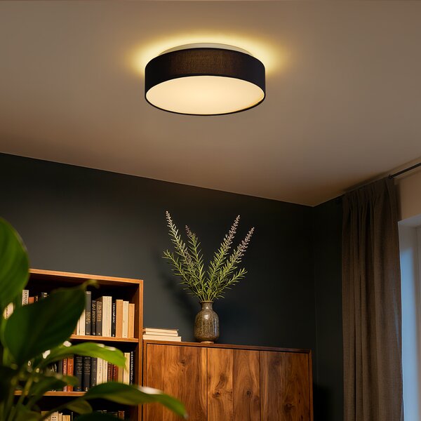 Интелигентна таванна лампа черна 35 см с LED и дистанционно управление - Flat Drum