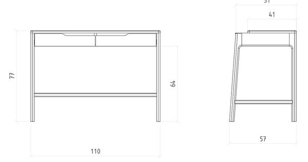 Тоалетка от масивен дъб 57x110 cm Twig – The Beds