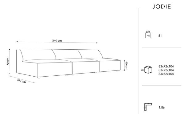 Черен диван 240 cm Jodie - Micadoni Home