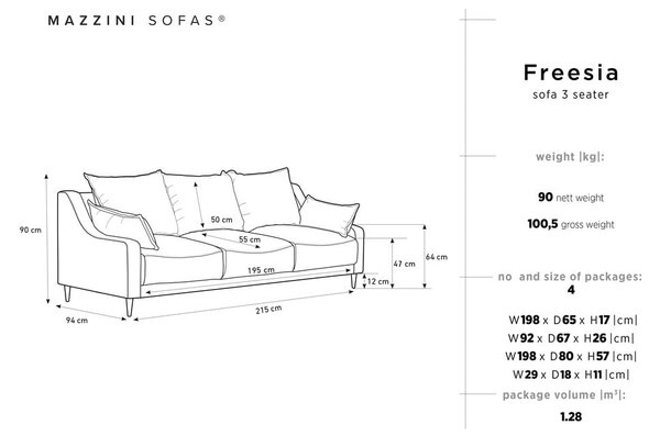 Светлосив разтегателен диван с място за съхранение Freesia - Mazzini Sofas