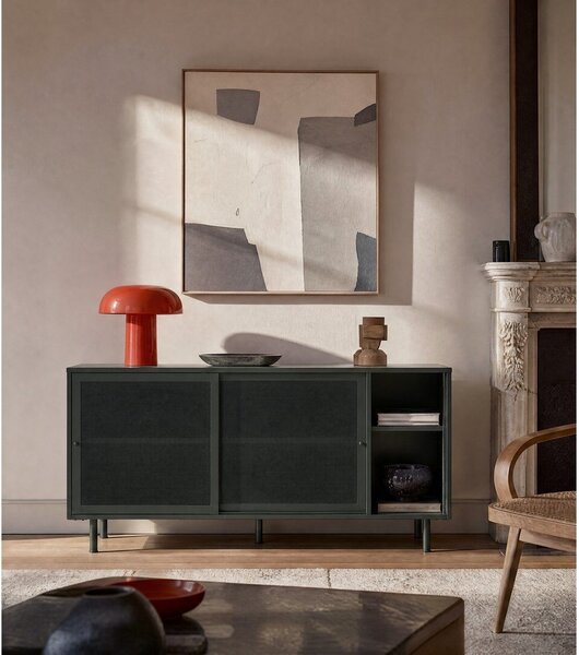 Тъмнозелен метален нисък скрин с плъзгащи се врати 160x75 cm Veep – Unique Furniture
