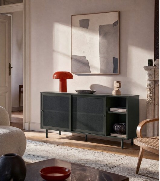 Тъмнозелен метален нисък скрин с плъзгащи се врати 160x75 cm Veep – Unique Furniture