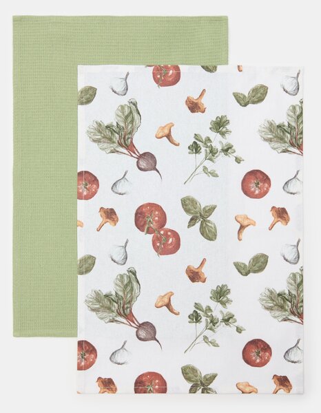 Sinsay - Комплект памучни кухненски кърпи с мотив на зеленчуци 2 pack - многоцветен