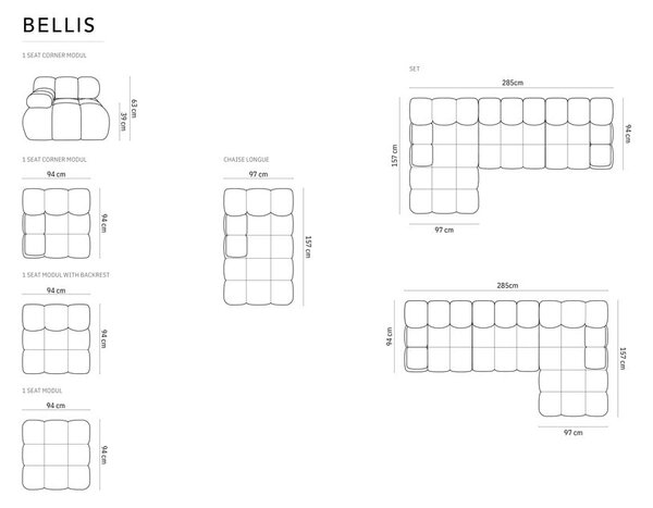 Диван от черно кадифе 285 cm Bellis - Micadoni Home