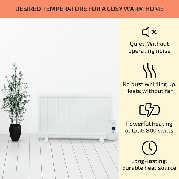 OneConcept Wallander, маслен радиатор, 800 W, термостат, маслено нагряване, ultra плосък дизайн, бял