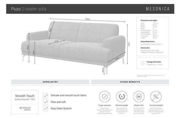 Светлобежов диван , 170 см Puzo - MESONICA