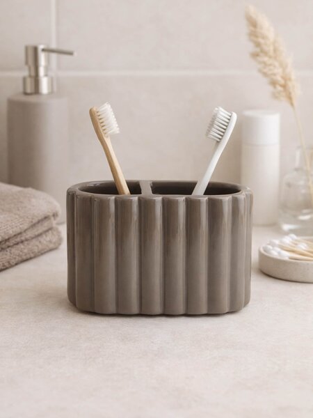 Sinsay - Керамичен държач за четки за зъби с релефна повърхност - кaфяв