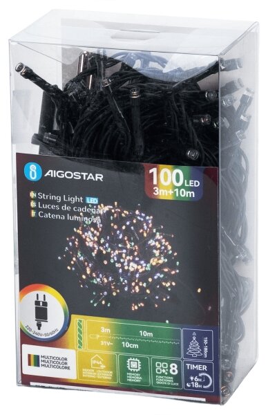 Aigostar - Външна коледна LED гирлянда 100xLED/8 функции 13m IP44 многоцветна