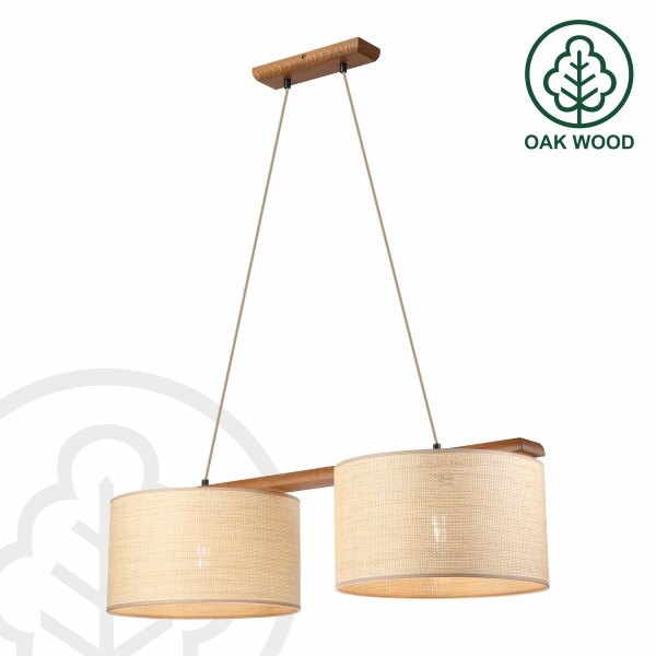 Полилей на кабел AIDA 2xE27/15W/230V Ø 35 cm дъб/рафия