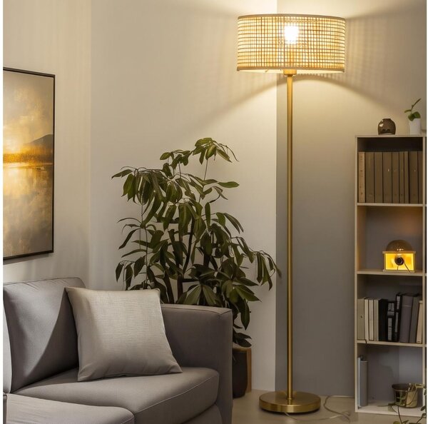 Brilagi - LED подова лампа CERIA 1xE27/20W/230V Ø 40 см бамбук/златисто