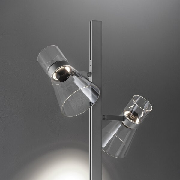 FLOS LED стояща лампа Nocturne F2 Cone, сребриста, с 2 лампи, 206 см, Затъмняване, Прозрачен, Дневна/трапезария, Алуминий, Дизайн