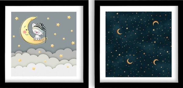 Детски картини в комплект от 2 броя 33x33 cm Night - Wallity