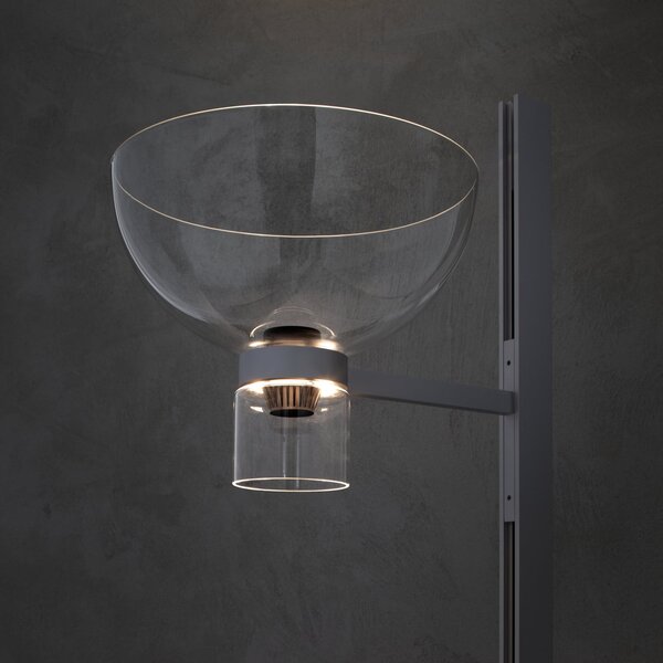 FLOS LED стояща лампа Nocturne F1 Bowl, черна, височина 206 см, Затъмняване, Черен, Дневна/трапезария, Алуминий, Дизайн