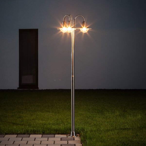 Lindby Постна лампа Damion, 200 cm, 3 светлини, E27, IP44, Затъмняване, Металик, Неръждаема стомана, Модерен