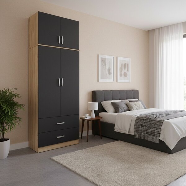 Шкаф с 2 врати, Athos, тъмносив, 80x42x240 см