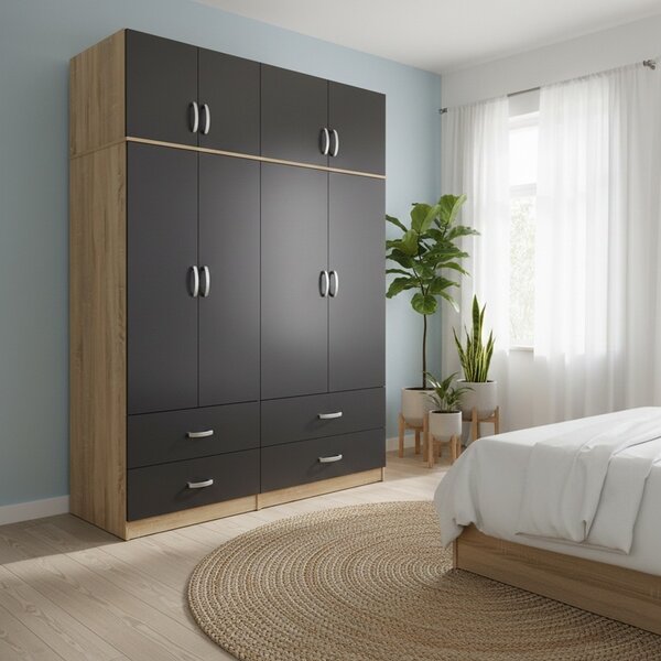 Шкаф с 4 врати, Athos V20, антрацит-дъб, 160x42x240 см