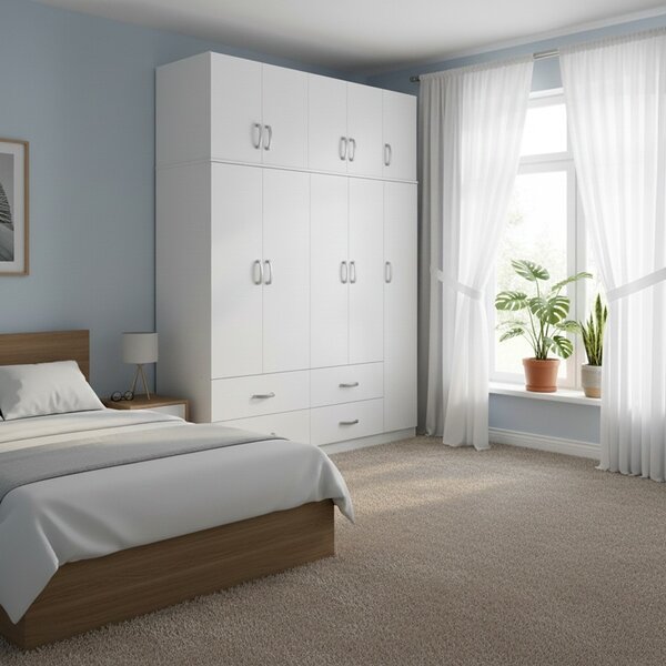 Гардероб с 5 врати, Athos V26, бял, 170x42x240 см