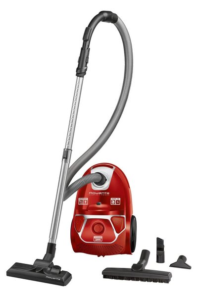 Прахосмукачка Rowenta RO3953EA, с торба, 900 W, 3 л. капацитет на торбата, метална телескопична тръба, торба Hygiene+, червена