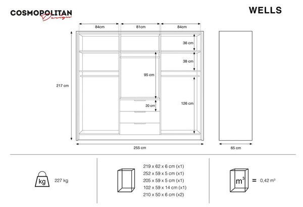 Бял гардероб 255x217 cm Wells - Cosmopolitan Design