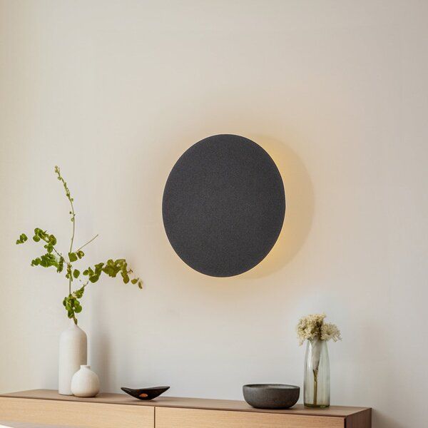 TK Lighting Стенна лампа Lunia New, черна, Ø 30 cm, Затъмняване, Черен, Дневна/трапезария, Метал