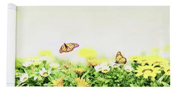 Жълто-зелен пластмасов параван за балкон 500x85 cm Butterfly - Maximex