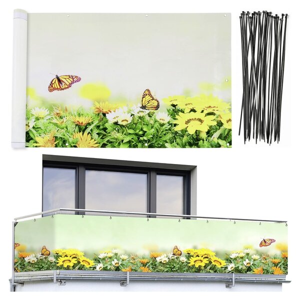 Жълто-зелен пластмасов параван за балкон 500x85 cm Butterfly - Maximex