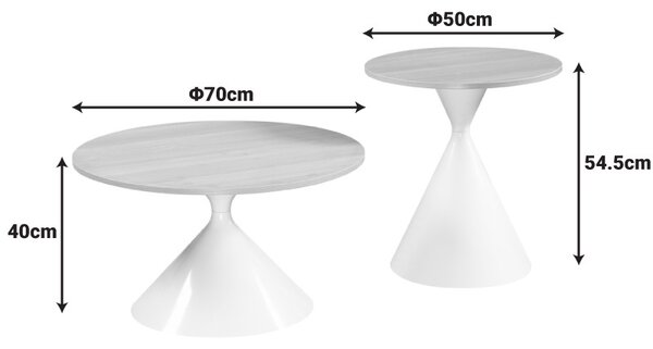 Set masute de cafea, 2 buc, Hemena, Pako, Alb 70x70x40 cm
