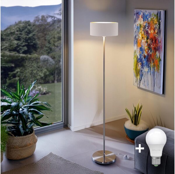 LED подова лампа TUNJA 1xE27/20W/230V Ø 30 см матов хром/бяла