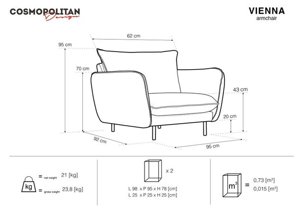 Кресло от сиво кадифе Vienna - Cosmopolitan Design