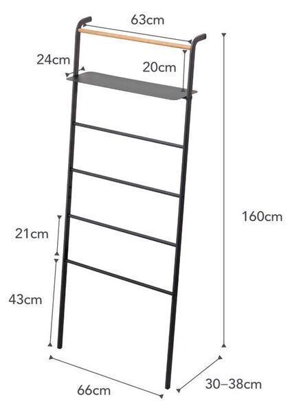 Черна закачалка за дрехи с рафт Стълба Tower - YAMAZAKI