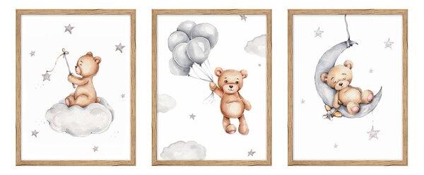 Детски картини в комплект от 3 броя 30x40 cm Teddy Bear