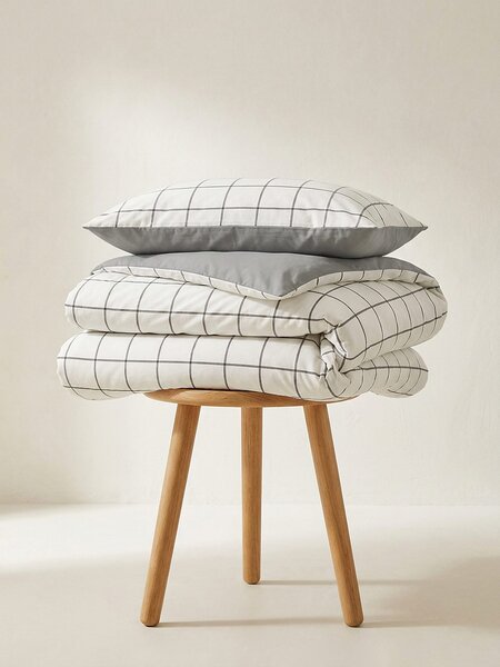 Sinsay - Спален комплект с кариран десен - средно сиво