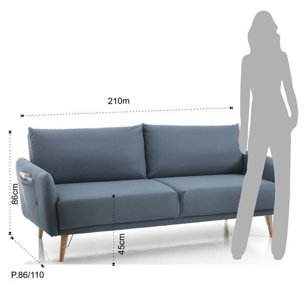 Син разтегателен диван , ширина 210 cm Cigo - Tomasucci