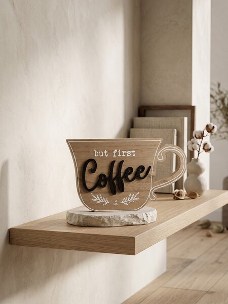 Sinsay - Стояща декорация във форма на чаша с надпис Coffee - бежово