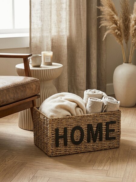 Sinsay - Плетен кош за съхранение с надпис Home - бежово