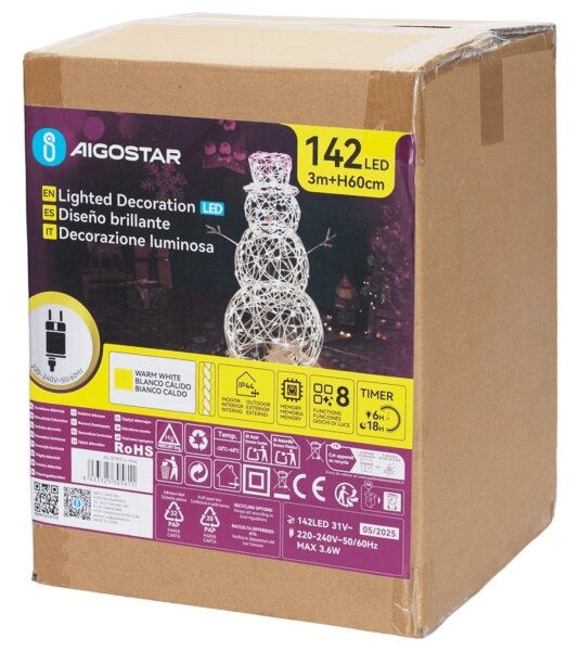 Aigostar-LED Външна коледна декорация LED/3,6W/31/230V 2700K 60cm IP44 снежен човек